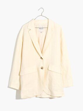 Madewell Cotton-Linen Relaxed Larsen Blazer in Antique Cream Size S